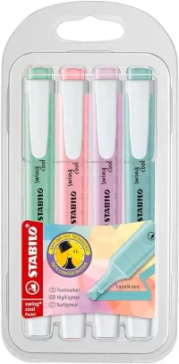 STABILO Swing Cool Highlighter Pen Pastel – Pack of 4 (Assorted Colours)
