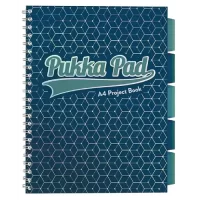 Pukka Pad A4 Size Dark Blue Glee Project Book Notepad Notebook Diary Ruled, 200 pages, Micro Perforated, 80gsm, Spiral Side Bound, Clear Polyprop Cover, Re-Positionable Dividers With Storage Pockets