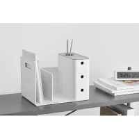 Litem Combo Bookrack Cool Grey Two-Tier Bookshelf with Divider 3 Drawers Circular Holder for Storing writing Instrument with Removable Divider Stylish Practical & Versatile Desk Organiser