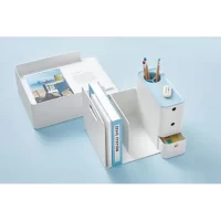 Litem Combo Bookrack Mint Two-Tier Bookshelf with Divider 3 Drawers Circular Holder for Storing Writing Instrument with Removable Divider Stylish Practical & Versatile Desk Organiser