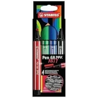 STABILO Pen 68 MAX - ARTY - Premium Fibre-Tip Pen with Chisel Tip - Pack of 4 - Assorted Colours