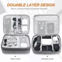 Kedarkantha Double Layer Portable Electronic Organizer Travel Accessories Cable Bag Universal Cord Storage Case Carrying for Charging Cable, Cell Phone, Power Bank,Mini Tablet