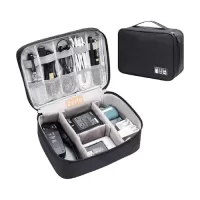 Zerfa Polyester Electronics Accessories Organizer Bag, Universal Travel Gadget Bag for Cables, Plugs, Chargers, and More, Ideal Size for Pad, Phone, and Hard Disk (24.5Cm X 10Cm X 18.5Cm) (Black)