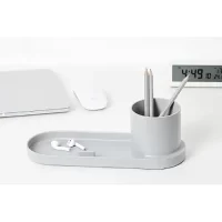 Litem Holder Tray | Cool Grey | Tray with a pencil holder & Mobile stand | Multipurpose Desk Organiser for Bathroom, Kitchen, Makeup Study Table