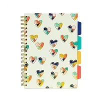 Pukka Pad B5 Size, Heart Floral Love Project Book, 5 Subject Notebook Diary Ruled, 200 Pages, 80gsm, WireBound, Hard Backed Covers, Page Perforation, Dividers with Storage Pockets