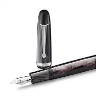 PENLUX Premium Black Fountain Ink Pen Fine Nib | Piston Filling with Metal Piston Alloy | Masterpiece Grande Black Wave | Best for Gifting and Pen Collectors