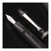 PENLUX Premium Black Fountain Ink Pen Fine Nib | Piston Filling with Metal Piston Alloy | Masterpiece Grande Black Wave | Best for Gifting and Pen Collectors