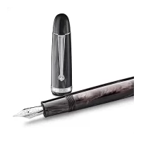 PENLUX Premium Black Fountain Ink Pen Broad Nib | Piston Filling with Metal Piston Alloy | Masterpiece Grande Black Wave | Best for Gifting and Pen Collectors