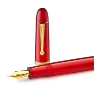 PENLUX Premium Red Fountain Ink Pen Medium Gold Plated SS Nib | Piston Filling | Masterpiece Grande Day Break | PMMA Resin Body | Gift Box | Best for Gifting, Pen Collectors & Pen Enthusiasts