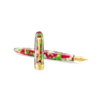 PENLUX Medium Gold Plated Stainless Steel Nib Fountain Ink Pen | Piston Filling | Masterpiece Delgado Christmas Limited Edition | Ideal for Gifting, Pen Collectors & Enthusiasts