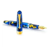 PENLUX Premium Blue Fountain Ink Pen 14K Gold Plated Flex Nib | Piston Filling | 1ml Ink Capacity | Masterpiece Delgado Betta | Luxury Gifting, Pen Collectors and Enthusiasts