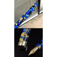 PENLUX Premium Blue Fountain Ink Pen 14K Gold Plated Flex Nib | Piston Filling | 1ml Ink Capacity | Masterpiece Delgado Betta | Luxury Gifting, Pen Collectors and Enthusiasts