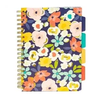 Pukka Pad B5 Size, Navy Floral Love Wash Project Book, 5 Subject Notebook Diary Ruled, 200 Pages, 80gsm, WireBound, Hard Backed Covers, Page Perforation, Dividers with Storage Pockets