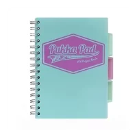 Pukka Pad A5 Size Pastel Mint Project Book, 4 Subject Notebook Diary Ruled 200 pages, Micro Perforated, 80gsm, Wire Bound, Polyprop Covers, Re-positionable Dividers with Storage Pockets