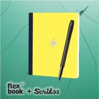 flexbook Smartbook 13 x 21 Ruled Notebook , Yellow Eco Paper Cover X Scrikss Carnival 0.7mm Roller Ball Point Pen – Matte Satin Black SS Barrel & Cap | V30 COMBO