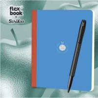 Flexbook Smartbook Series Blue Ruled Note book with Orange Closure X Scrikss Carnival 0.7mm Roller Ball Point Pen – Matte Satin Black SS Barrel & Cap | V31 COMBO