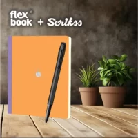 Flexbook Smartbook Series Orange Ruled Note book with Purple Closure X Scrikss Carnival 0.7mm Roller Ball Point Pen – Matte Satin Black SS Barrel & Cap | V33 COMBO