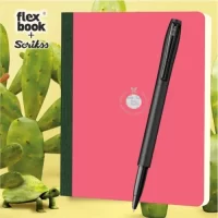 Flexbook Smartbook Series Pink Ruled Note book with Green Closure X Scrikss Carnival 0.7mm Roller Ball Point Pen – Matte Satin Black SS Barrel & Cap | V34 COMBO
