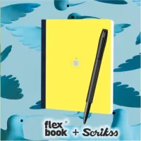 Flexbook Smartbook Series Yellow Ruled Note book with Black Closure X Scrikss Carnival 0.7mm Roller Ball Point Pen – Matte Satin Black SS Barrel & Cap | V35 COMBO