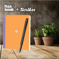 flexbook Smartbook 21 x 29 Ruled Notebook, Orange Eco Paper Cover X Scrikss Carnival 0.7mm Roller Ball Point Pen – Matte Satin Black SS Barrel & Cap | V23 COMBO