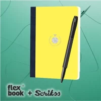 flexbook Smartbook 21 x 29 Ruled Notebook , Yellow Eco Paper Cover X Scrikss Carnival 0.7mm Roller Ball Point Pen – Matte Satin Black SS Barrel & Cap | V25 COMBO