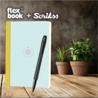 flexbook Smartbook 13 x 21 Ruled Notebook , Light Blue/Green Eco Paper Cover X Scrikss Carnival 0.7mm Roller Ball Point Pen – Matte Satin Black SS Barrel & Cap | V27 COMBO
