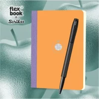 flexbook Smartbook 13 x 21 Ruled Notebook , Orange Eco Paper Cover X Scrikss Carnival 0.7mm Roller Ball Point Pen – Matte Satin Black SS Barrel & Cap | V28 COMBO