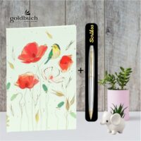 Goldbuch Blank Notebook A5 Size – Art Print with Gold Stamping|Scrikss Ball Point Pen Chrome Plated Brass Body Gold Plated Trims Twist Mechanism Noble 35 Series|V15 COMBO