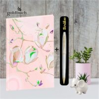 Goldbuch Blank Notebook A5 Size  – Art Print with Gold Stamping|Scrikss Ball Point Pen Chrome Plated Brass Body Gold Plated Trims Twist Mechanism Noble 35 Series|V10 COMBO