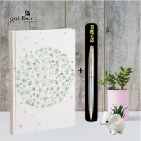 Goldbuch Blank Notebook A5 Size – Art Print with Gold Stamping|Scrikss Ball Point Pen Chrome Plated Brass Body Gold Plated Trims Twist Mechanism Noble 35 Series|V9 COMBO